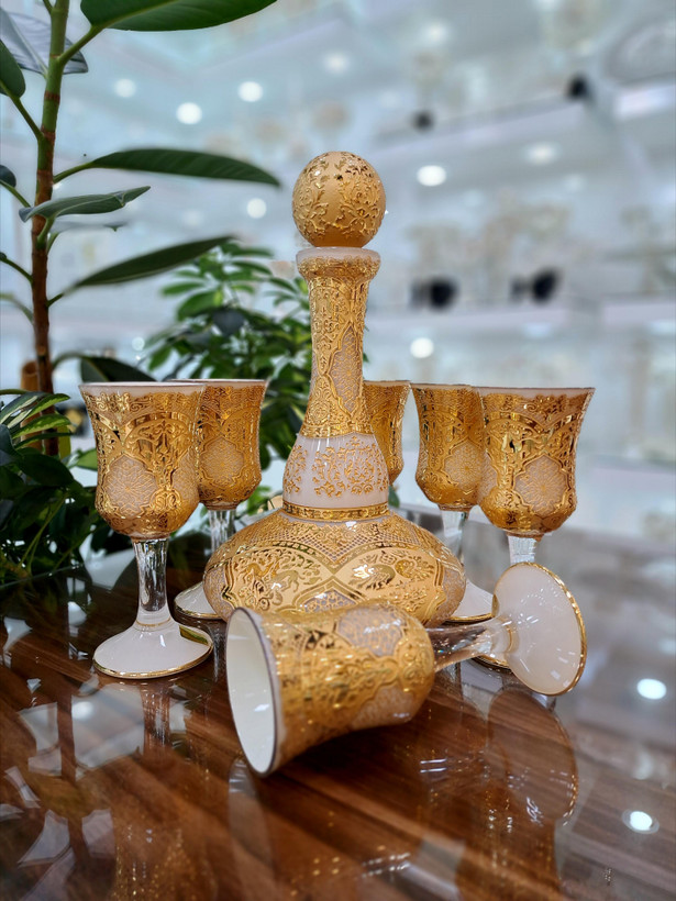 سرویس تنگ و گیلاس کریستال طلاکوب