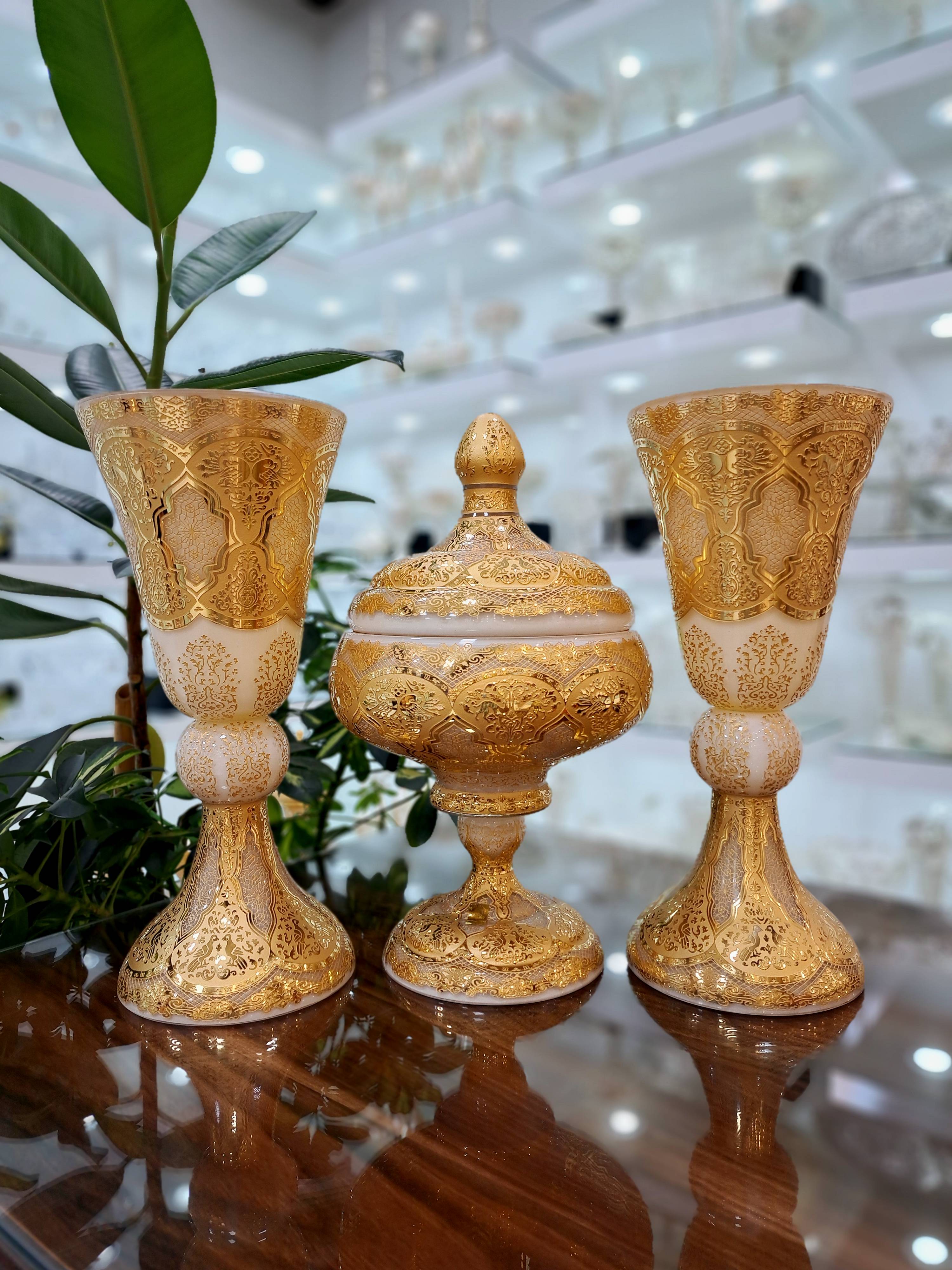 خرید ست سه تیکه کریستال طلاکوب