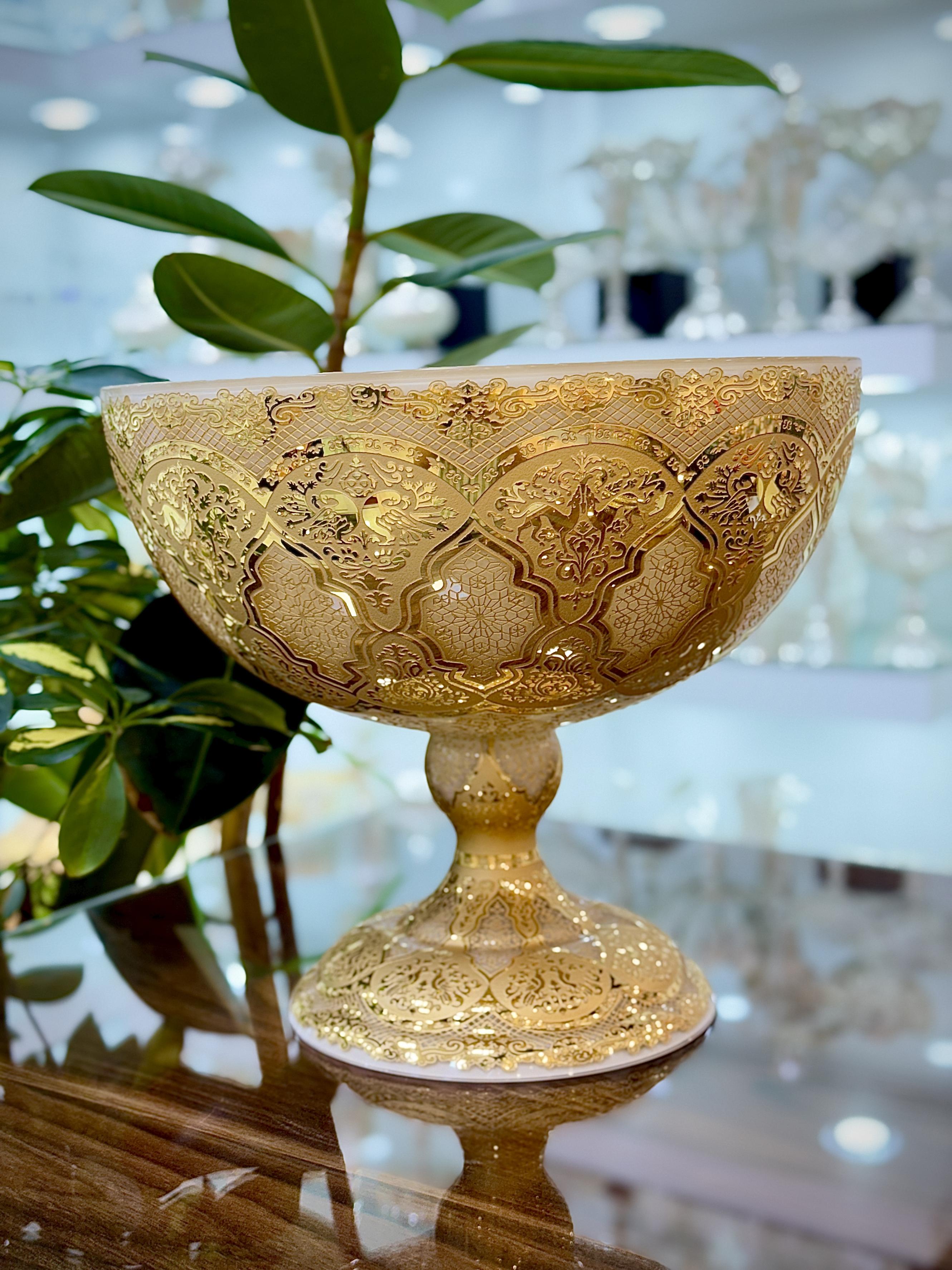 خرید میوه خوری کریستال طلاکوب کرم