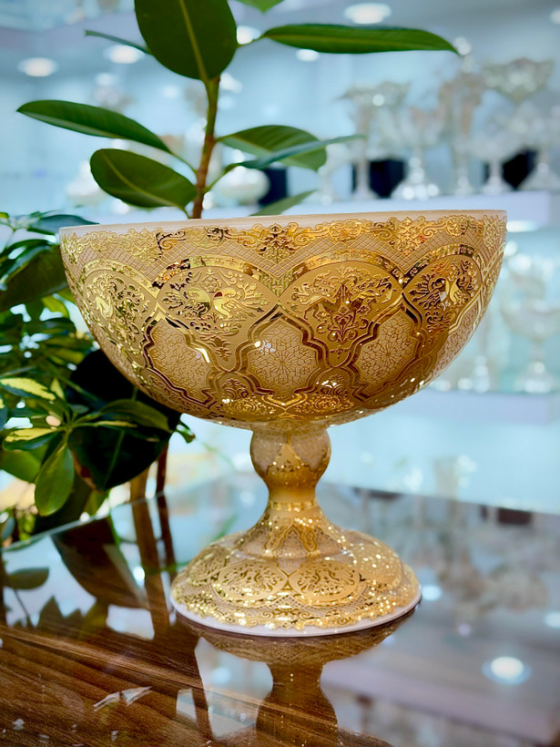 خرید میوه خوری کریستال طلاکوب کرم