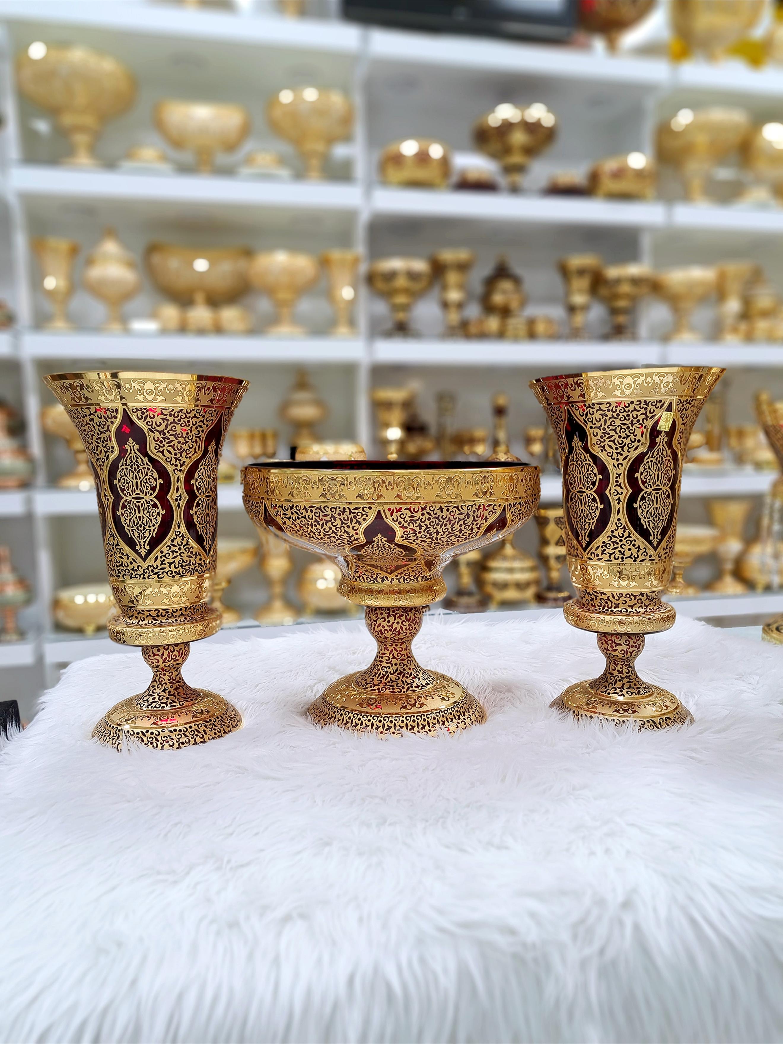 ست سه تیکه گلدان و میوه خوری کریستال