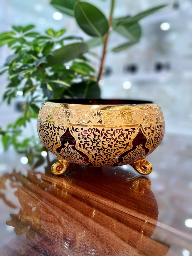 کاسه آجیل کریستال طلاکوب برند پیترکریستال