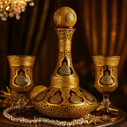 ست تنگ و جام کریستال طلاکوب