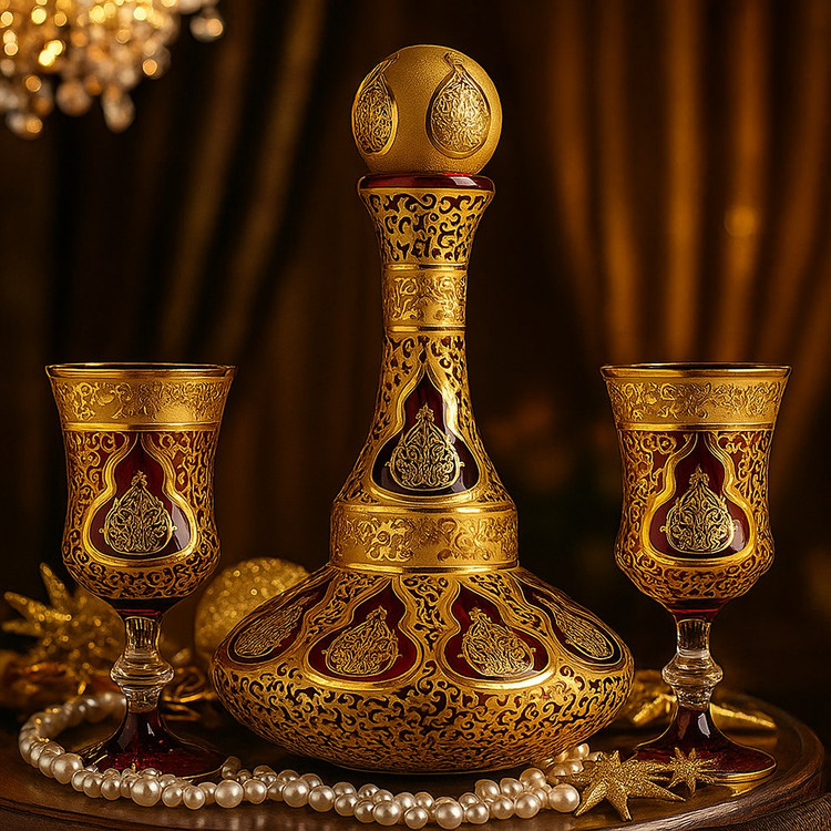 ست تنگ و جام کریستال طلاکوب