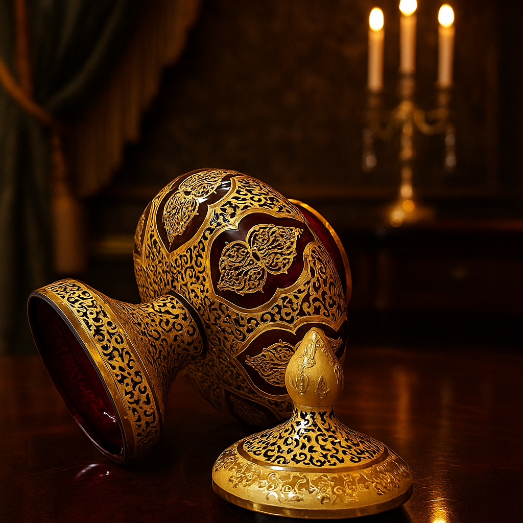 شکلات خوری کریستال طلاکوب زرشکی