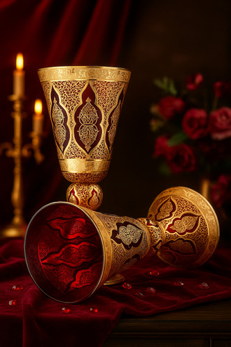 گلدان کریستال طلاکوب رنگ قرمز