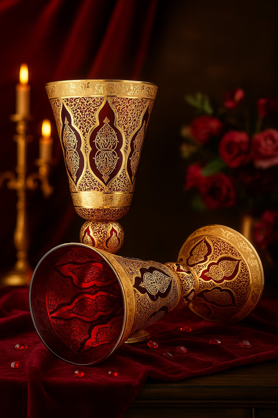 گلدان کریستال طلاکوب رنگ قرمز