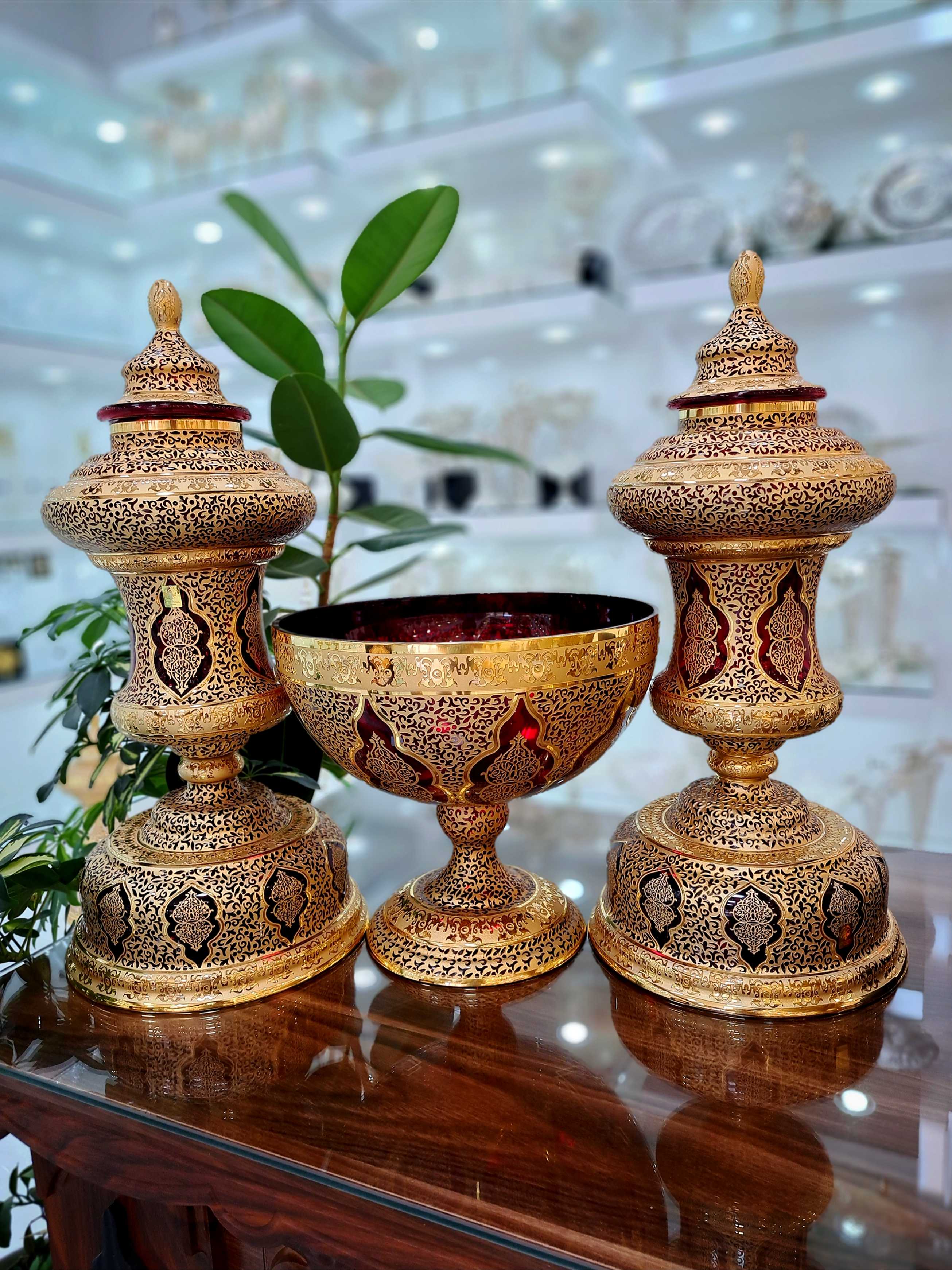 ست سه تیکه کاپ و میوه خوری کریستال دستساز