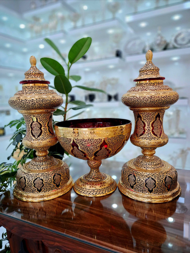 ست سه تیکه کاپ و میوه خوری کریستال دستساز