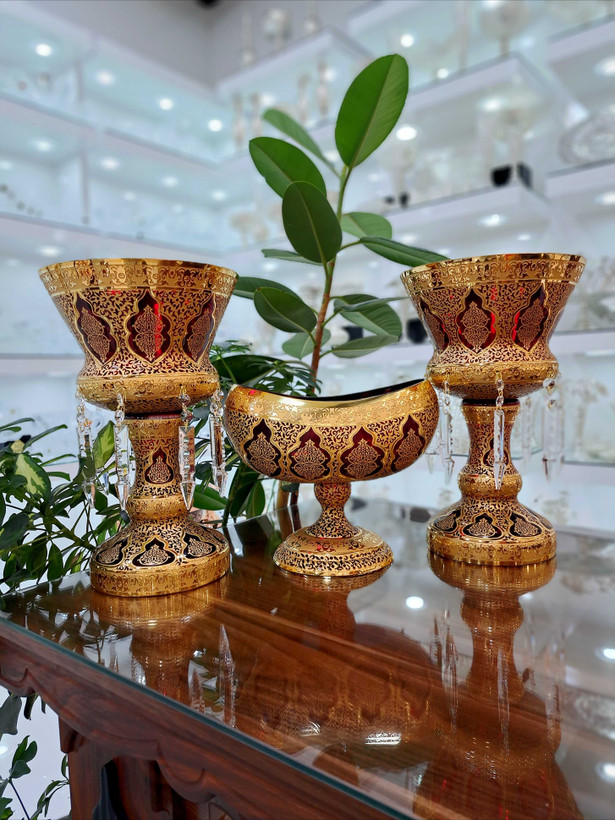 خرید ست سه تیکه شمعدان و کشکول کریستال