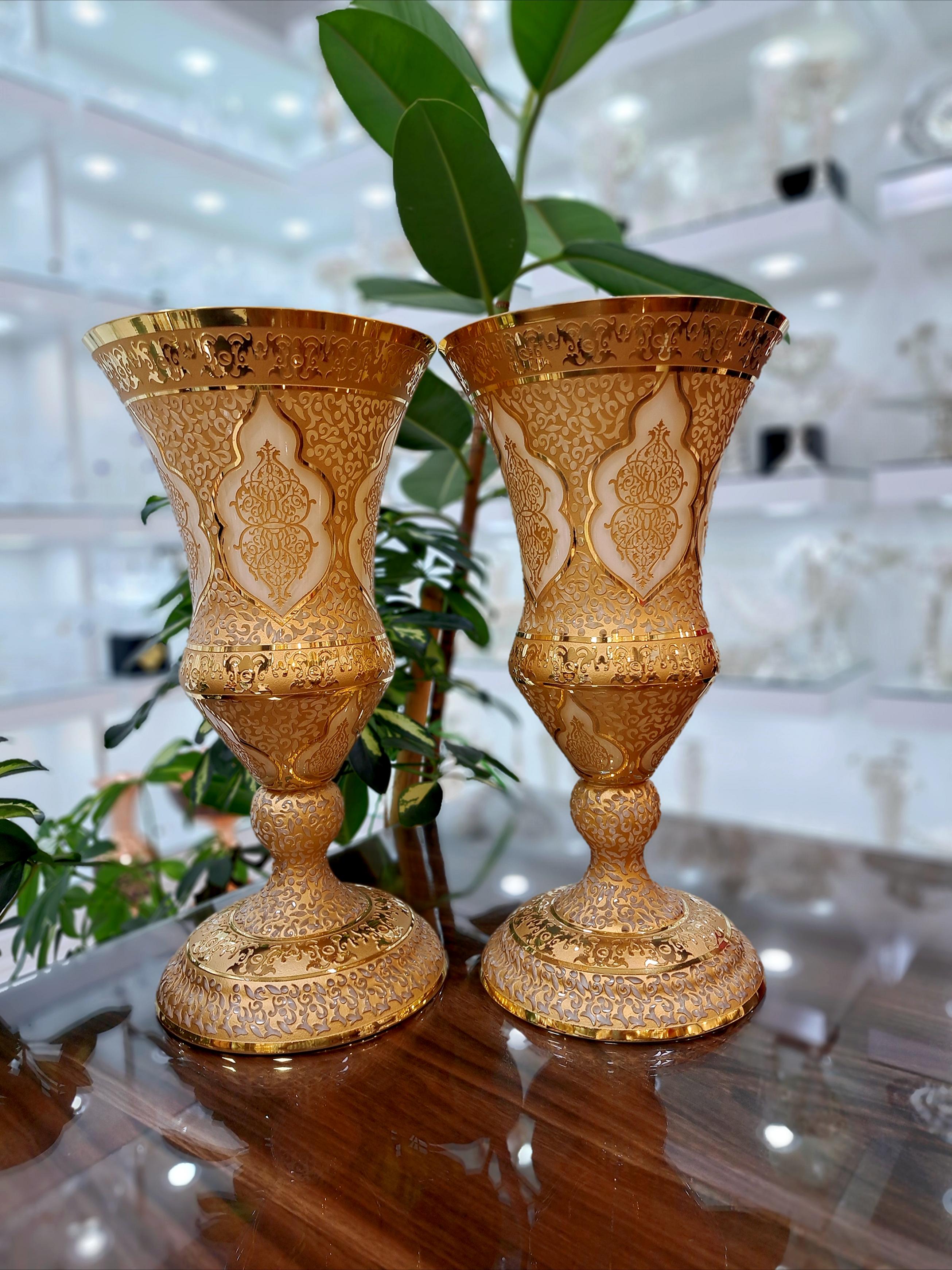 گلدان پوهار کریستال طلاکوب طرح کاستل