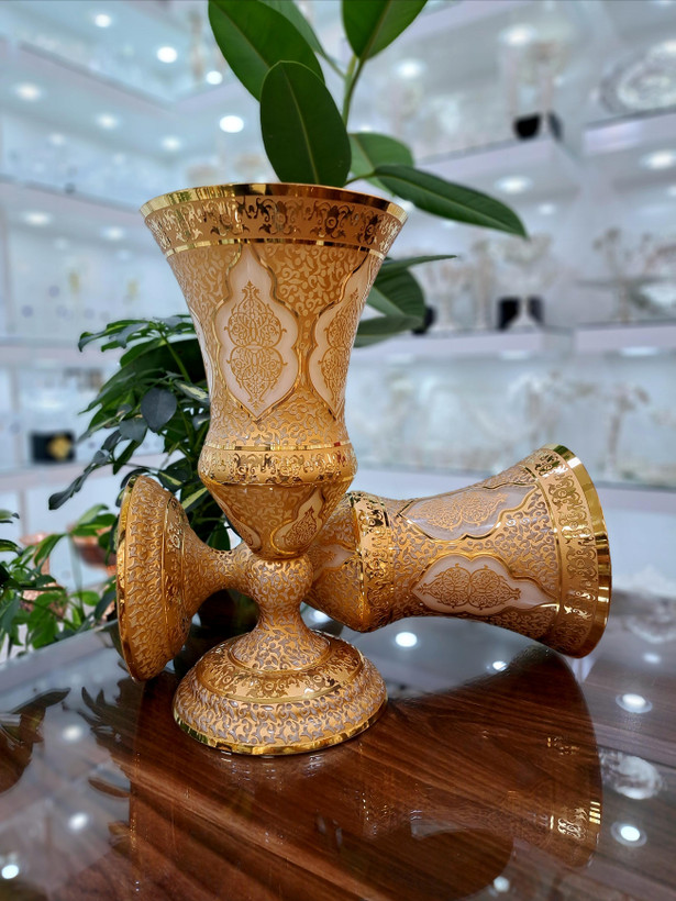 گلدان کریستال کرم طلاکوب