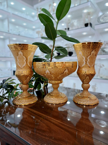 ست گلدان و میوه خوری کریستال طلاکوب