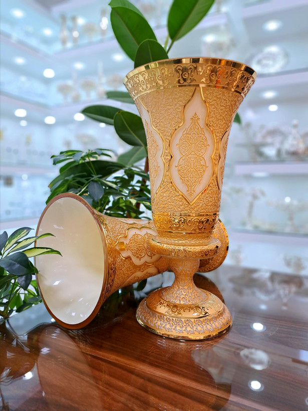 خرید گلدان کریستال طلاکوب دستساز