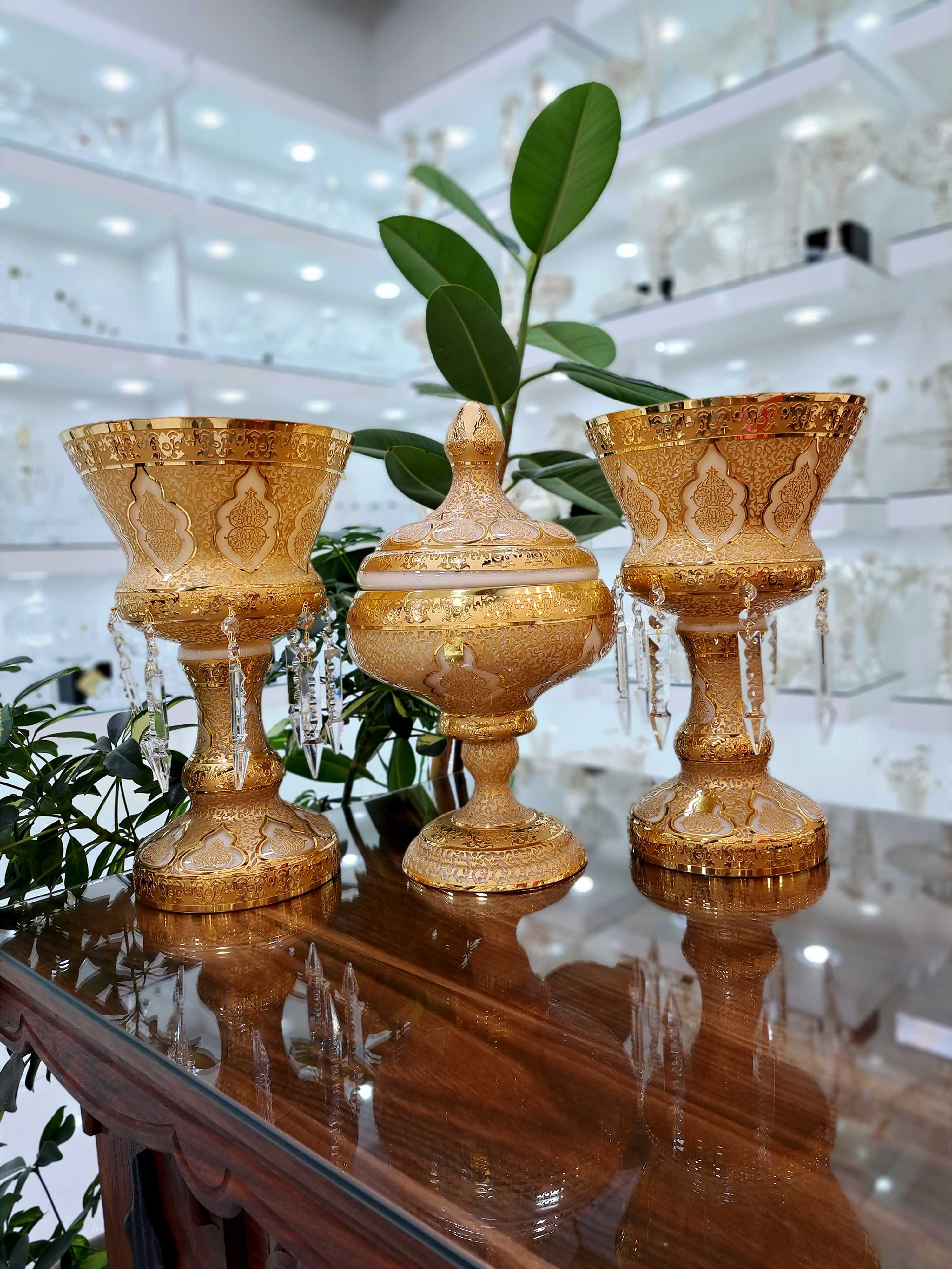 خرید ست لاله آویز کریستال طلاکوب