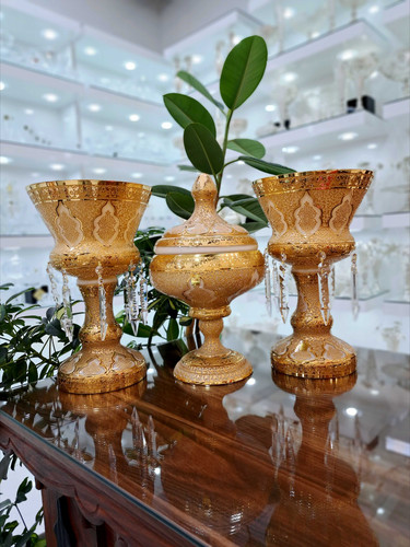 خرید ست لاله آویز کریستال طلاکوب