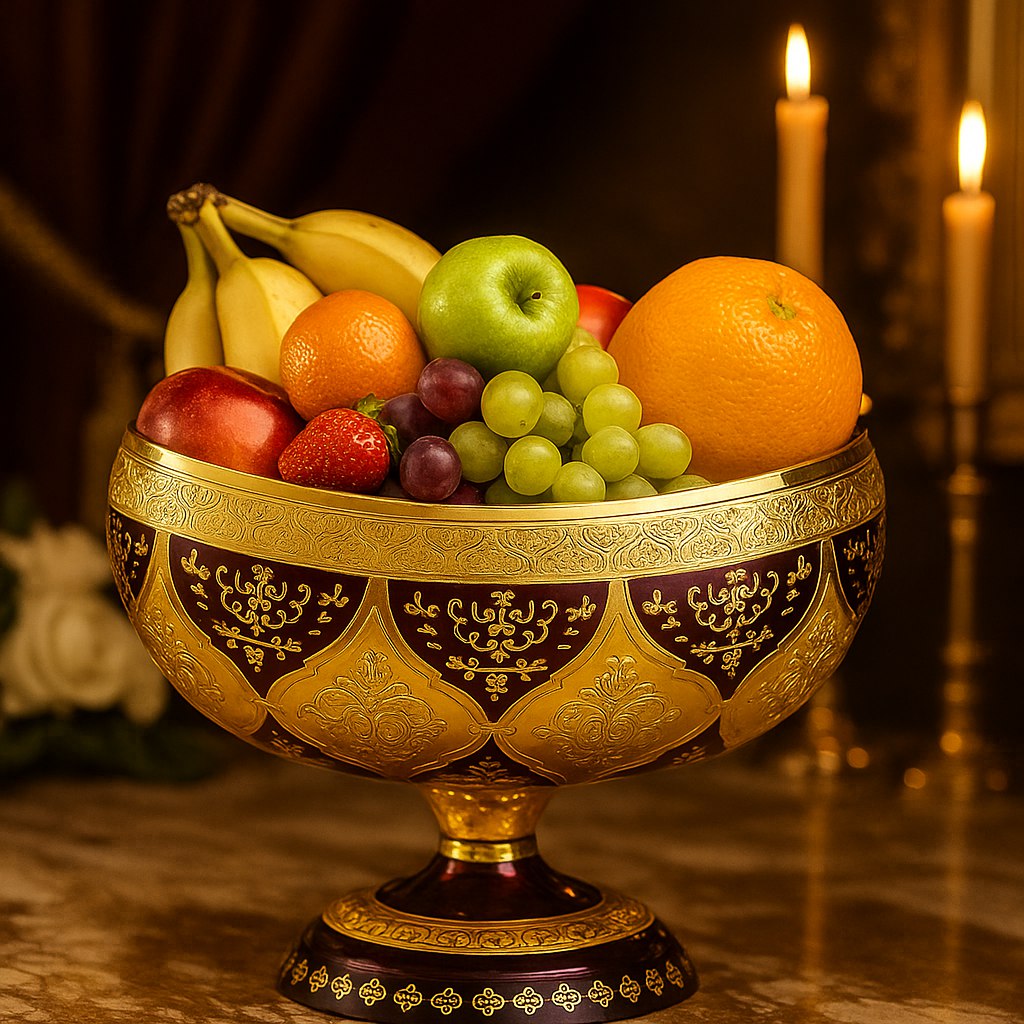 کشکول کریستال طلاکوب سایز بزرگ طرح ونوس رنگ قرمز با طلاکاری هلند