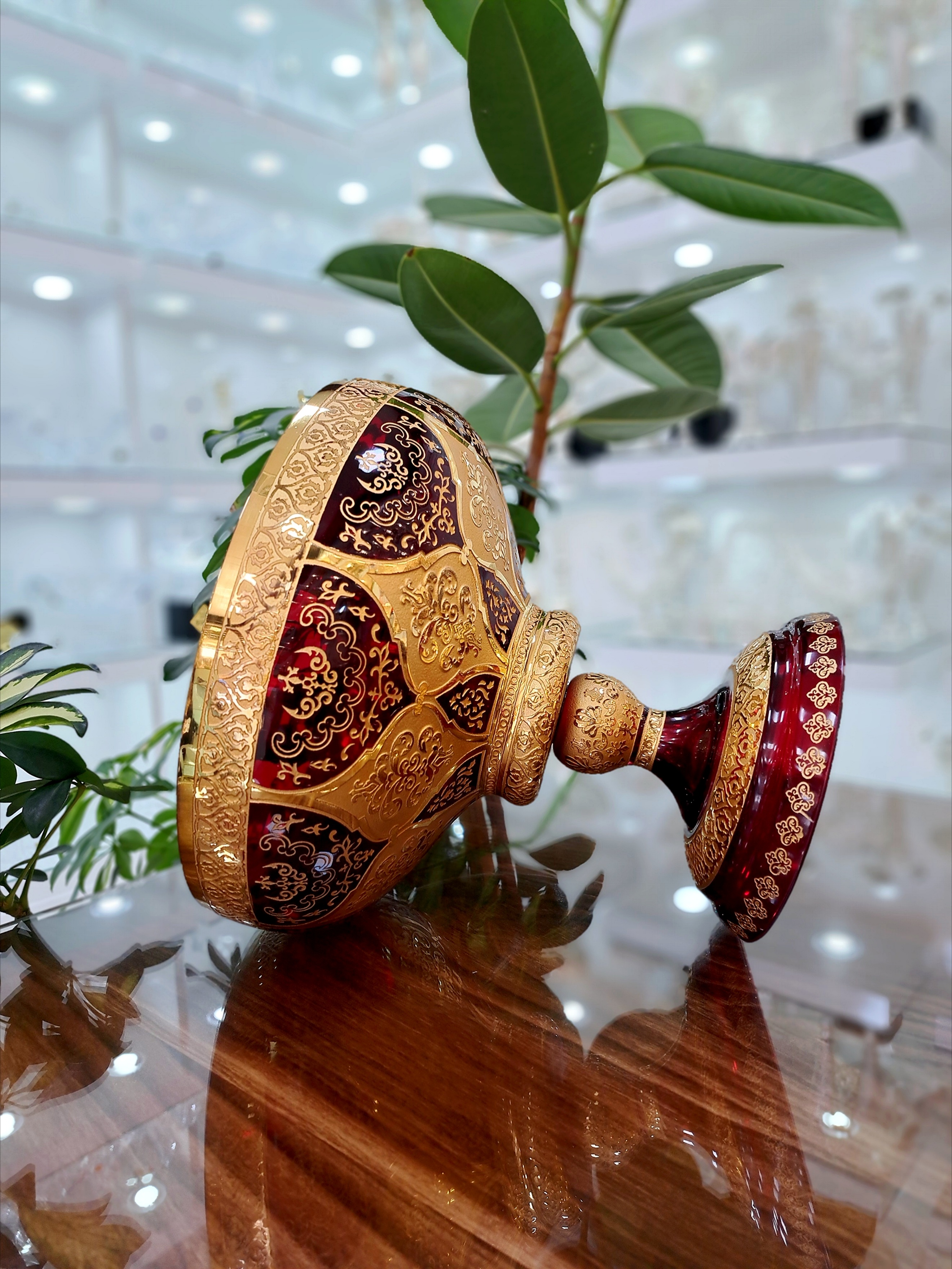 میوه خوری 355 کریستال اصل طلاکوب