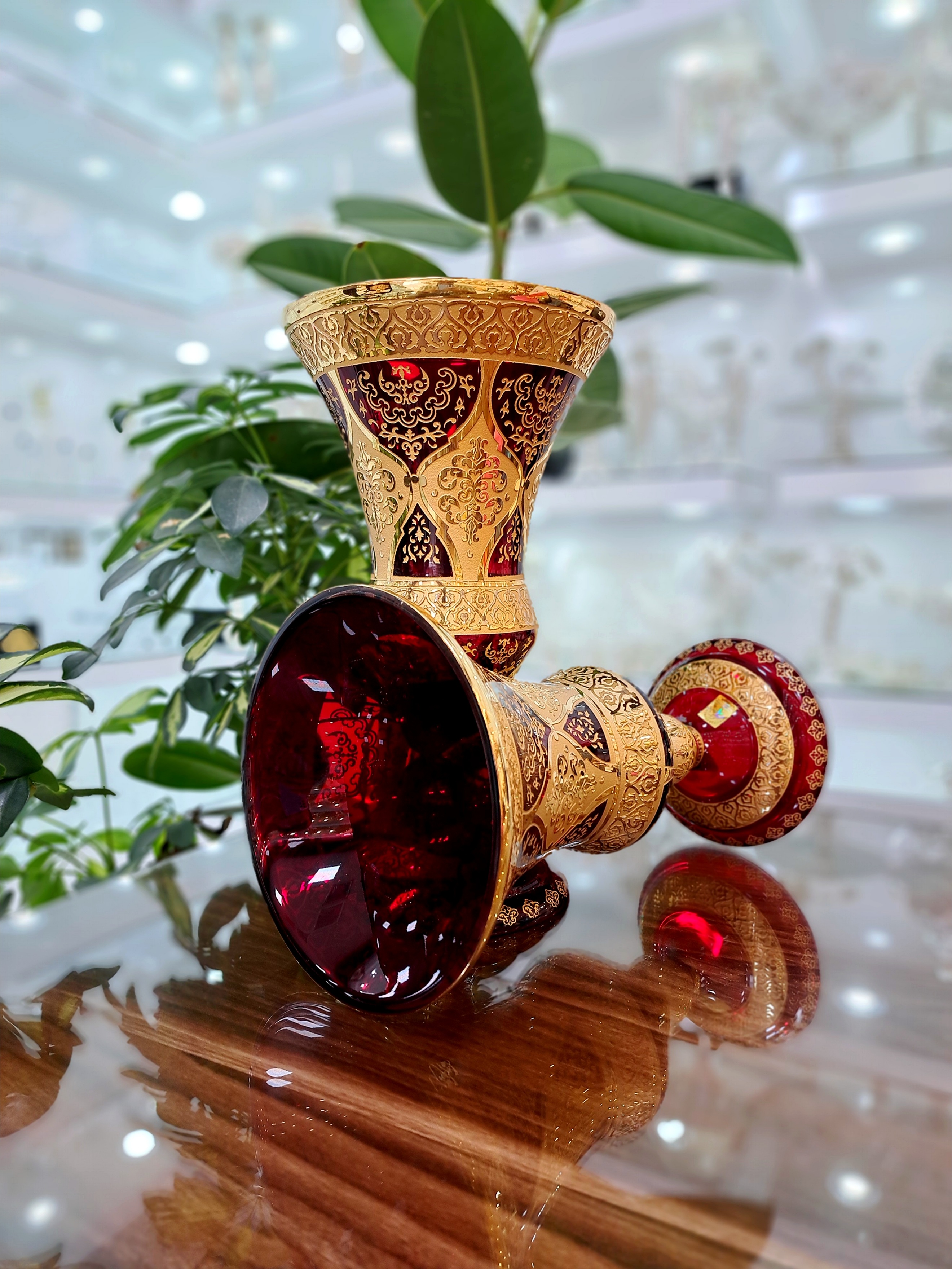 گلدان کریستال اصل طلاکوب طرح ونوس