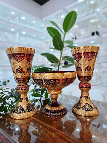 ست سه تیکه گلدان و میوه خوری کریستال