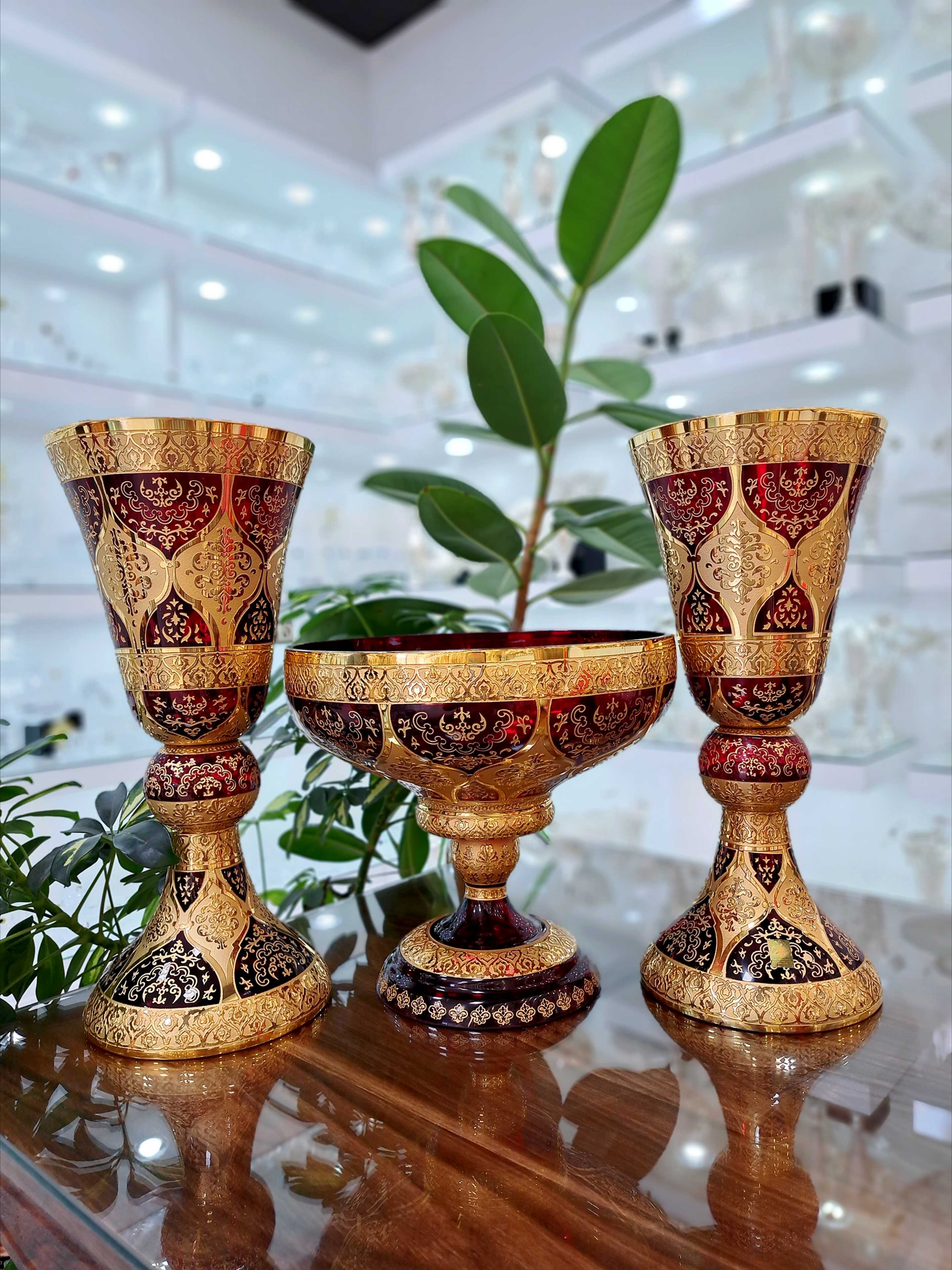 ست سه تیکه گلدان و میوه خوری کریستال