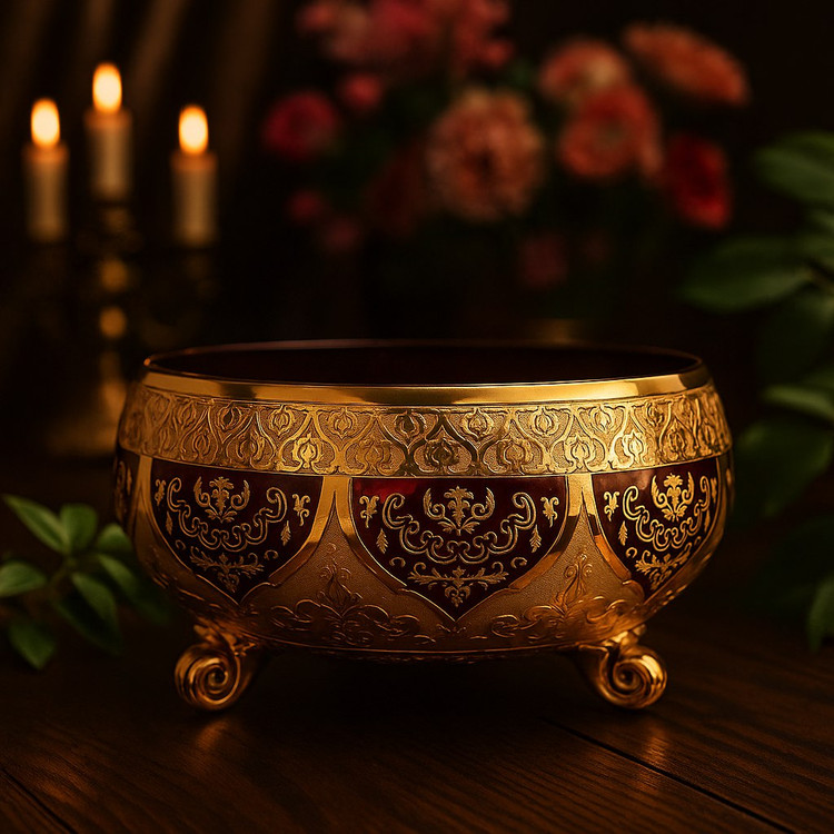 کاسه آجیل کریستال طلاکوب قرمز