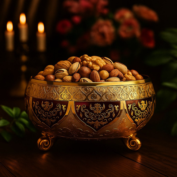 کاسه آجیل سه پایه کریستال طلاکوب