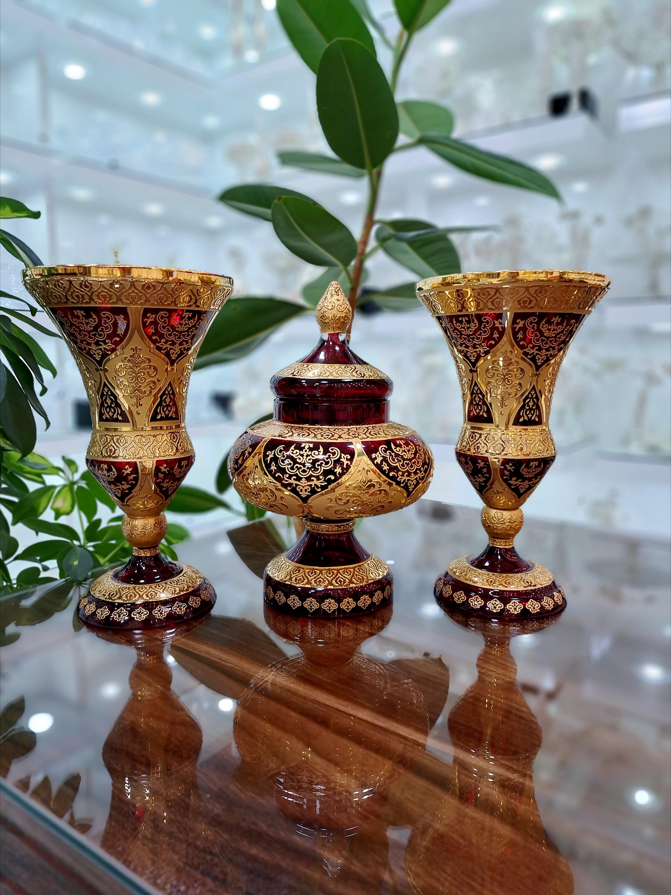 ست سه تیکه گلدان و شکلات خوری کریستال ونوس