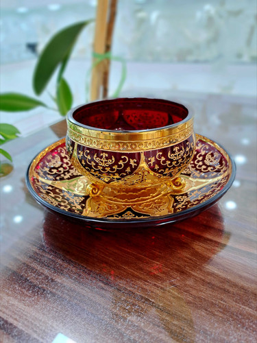 ست آجیل خوری کریستال اصل طلاکوب