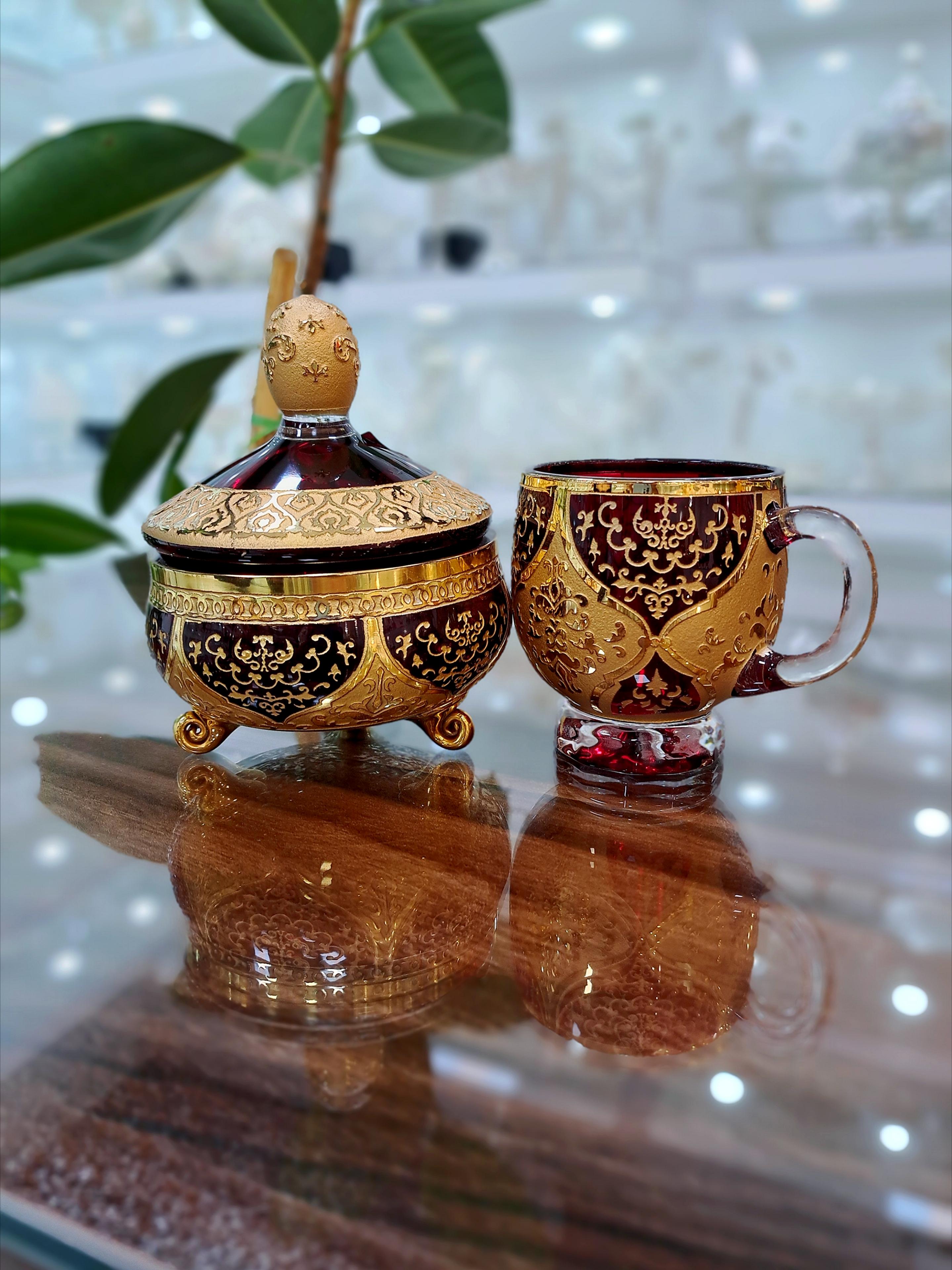 ست فنجان و قندان کریستال طرح ونوس