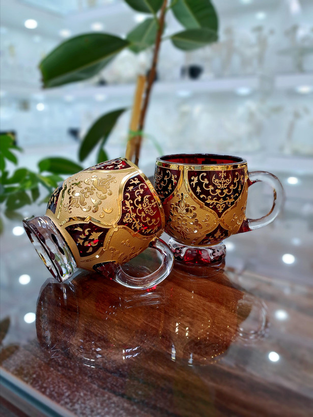 سرویس چایخوری کریستال رنگ قرمز