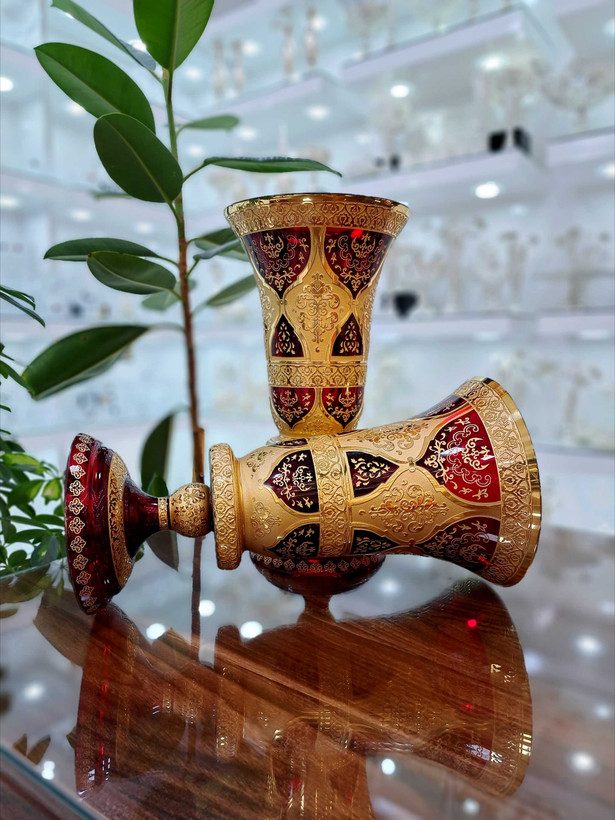 خرید گلدان کریستال رنگ قرمز دستساز