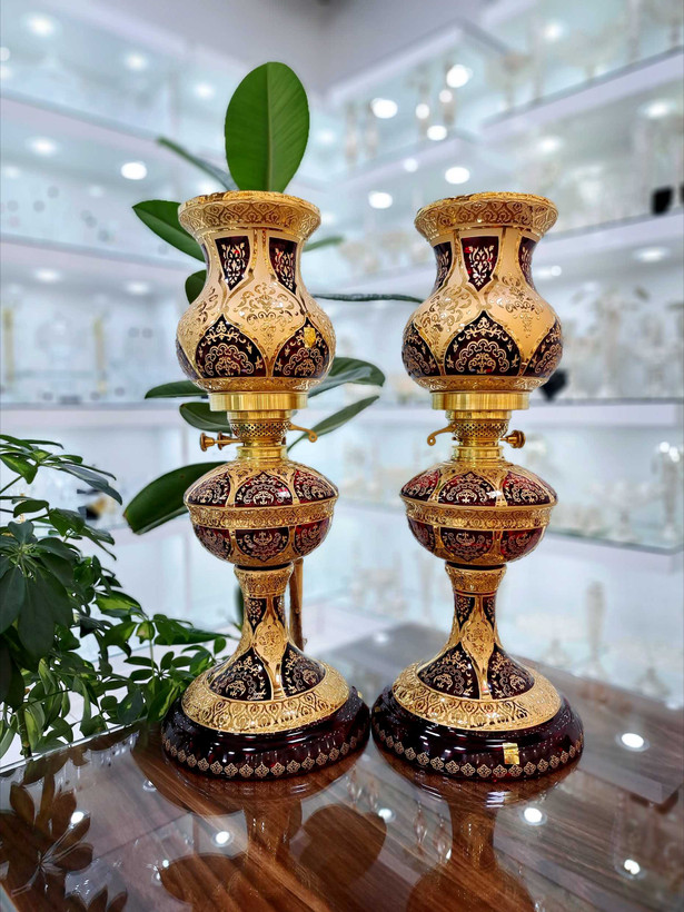 خرید چراغ کریستال طلاکوب طرح ونوس رنگ قرمز