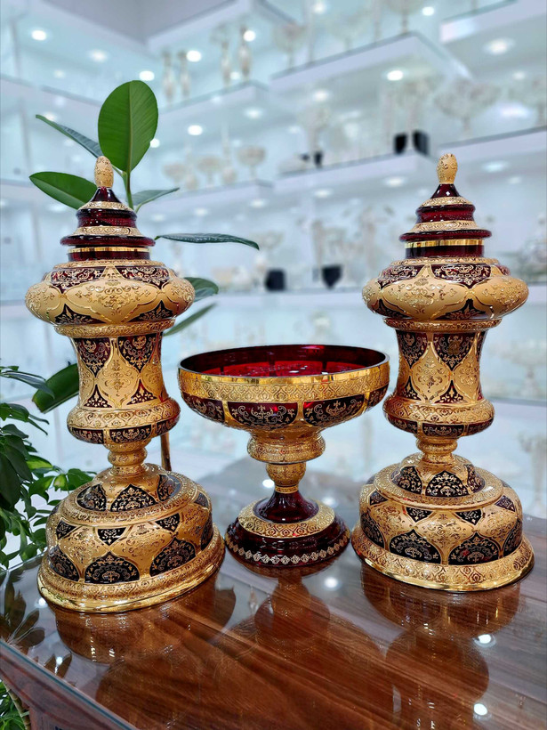 خرید ست کریستال طلاکوب دستساز