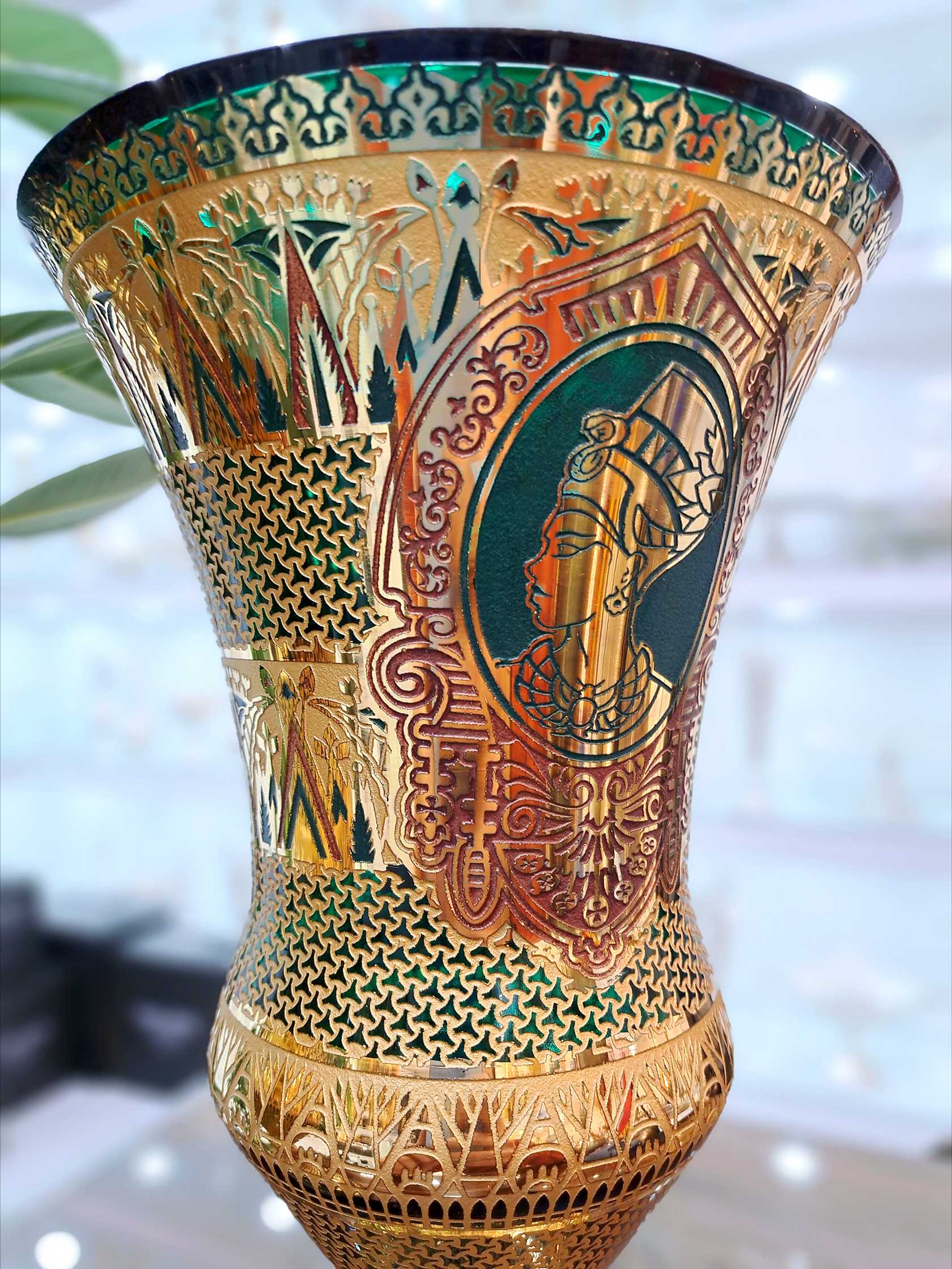 گلدان کریستال طلاکوب سبز