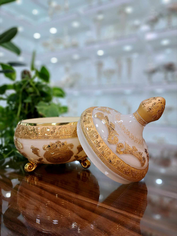 خرید شکلات خوری کریستال طلاکوب طرح ورساچه