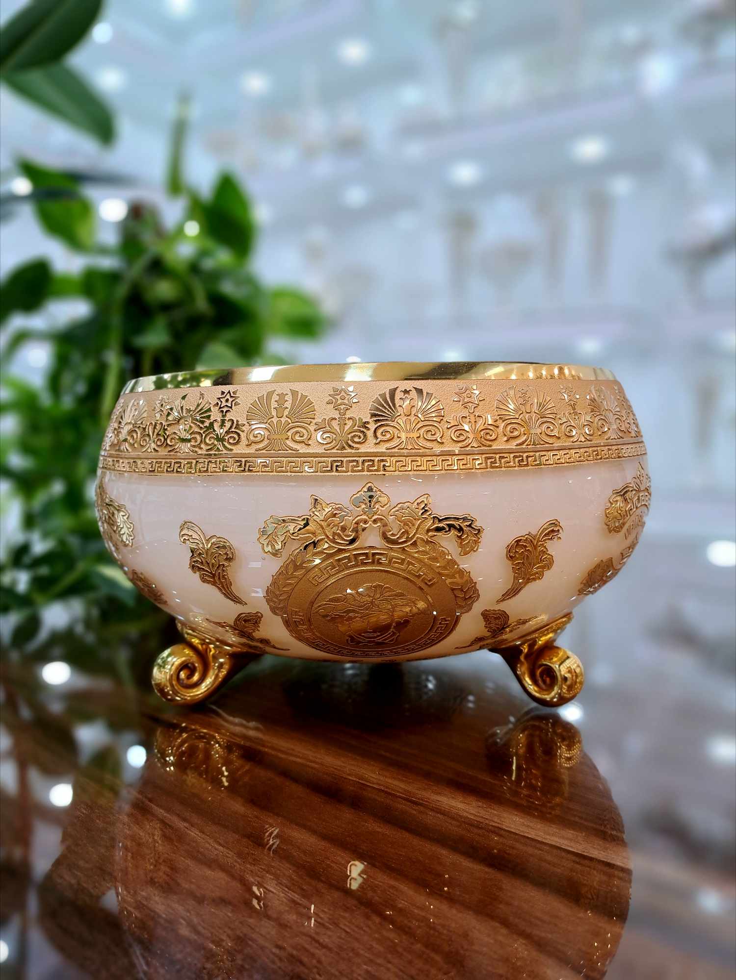 خرید کاسه آجیل کریستال طلاکوب طرح ورساچه