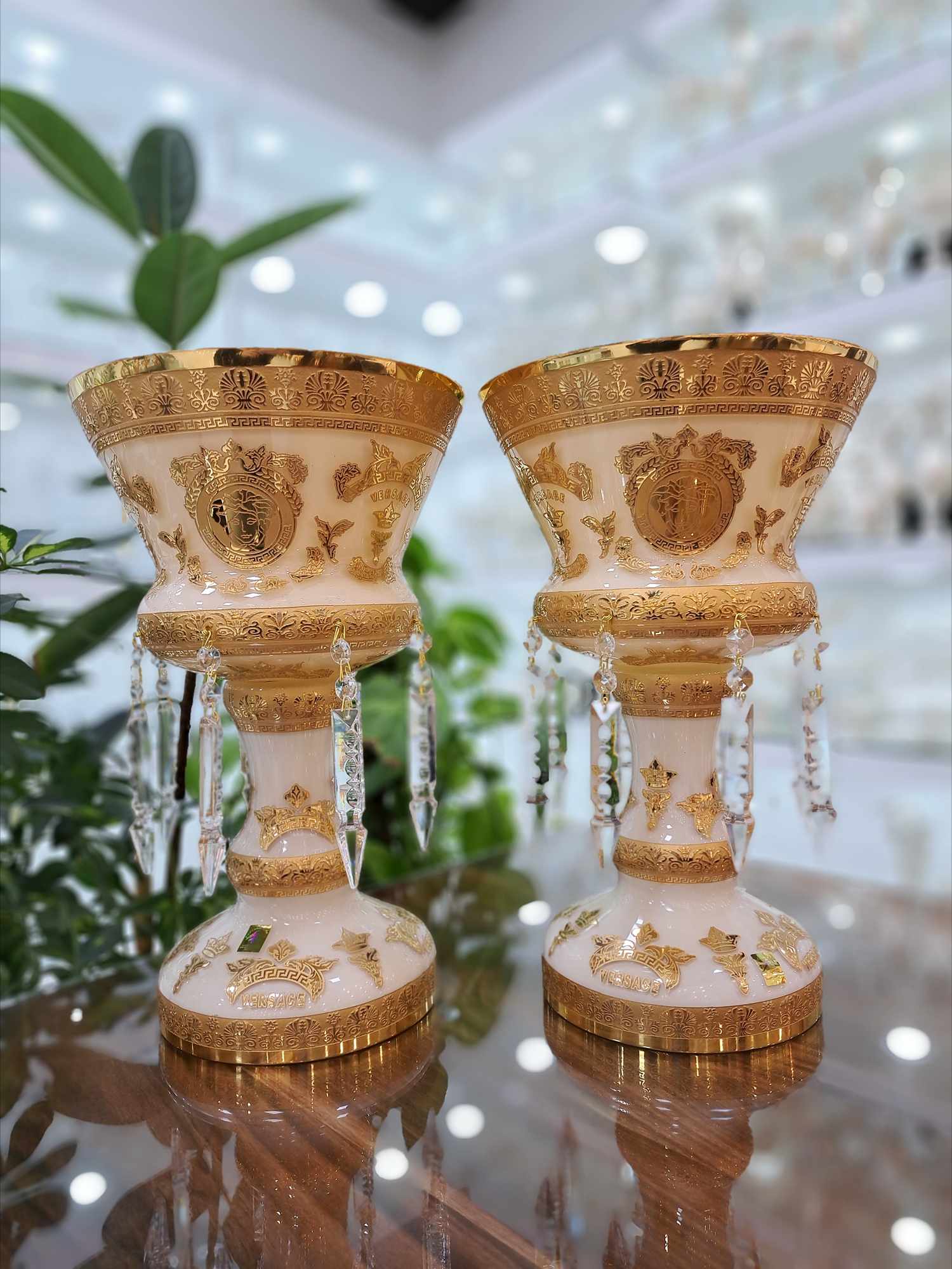 ست سه تیکه لاله آویز و کشکول کریستال طرح ورساچه