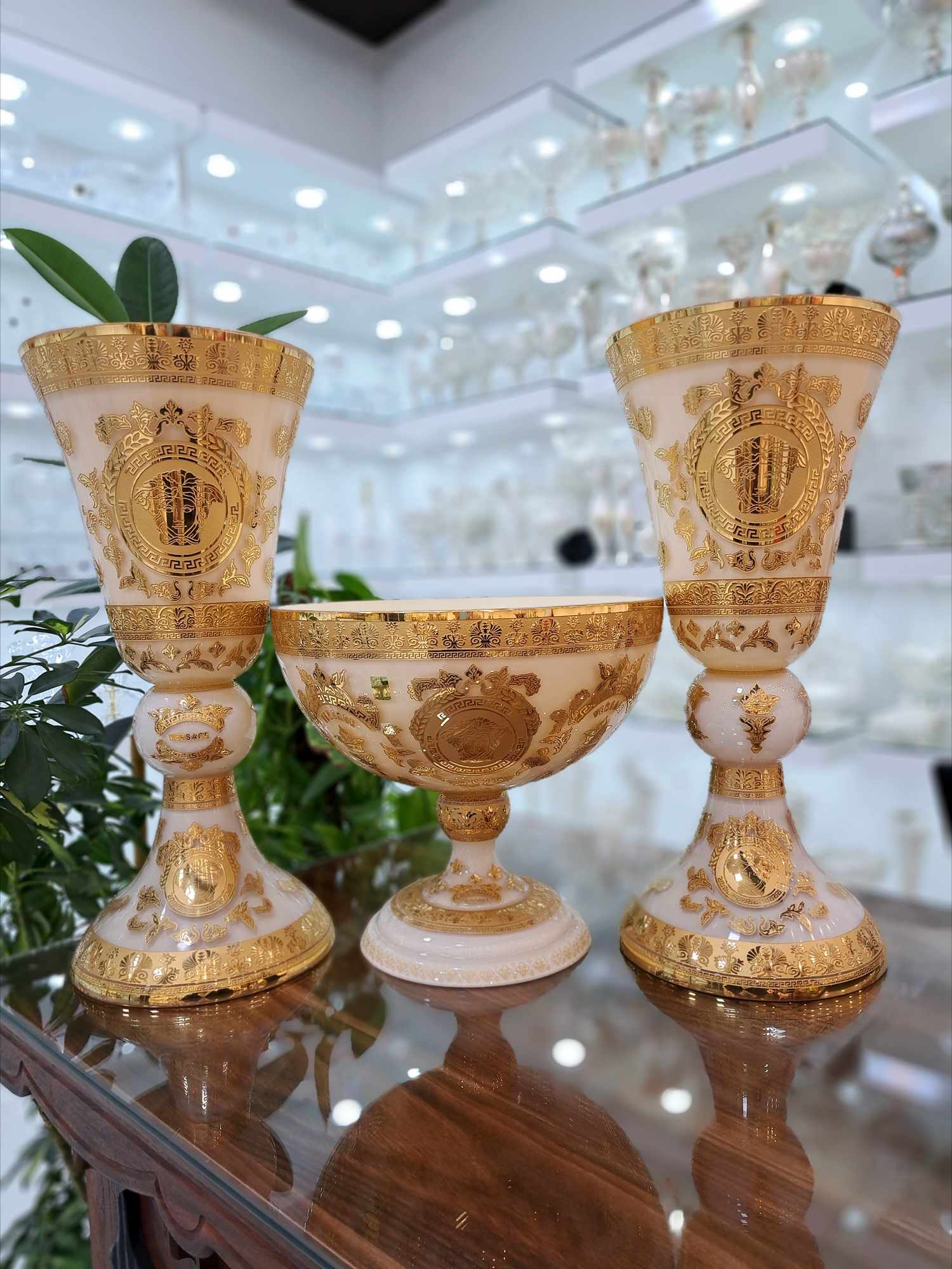 خرید ست کنسولی طلاکوب پیتر کریستال