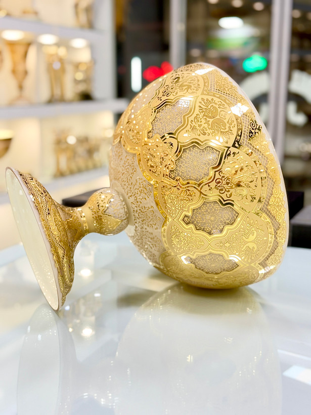 خرید میوه خوری کریستال طلاکوب کرم