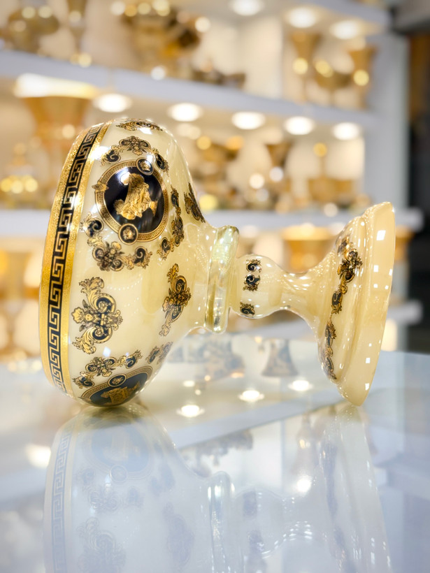 خرید کاسه آجیل کریستال طلاکوب پایه دار