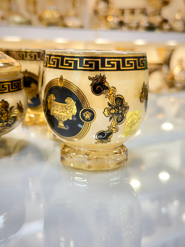 خرید ست فنجان و قندان کریستال طلاکوب