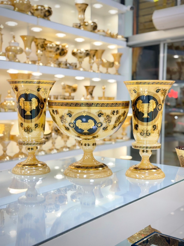 خرید ست سه تیکه گلدان و میوه خوری کریستال