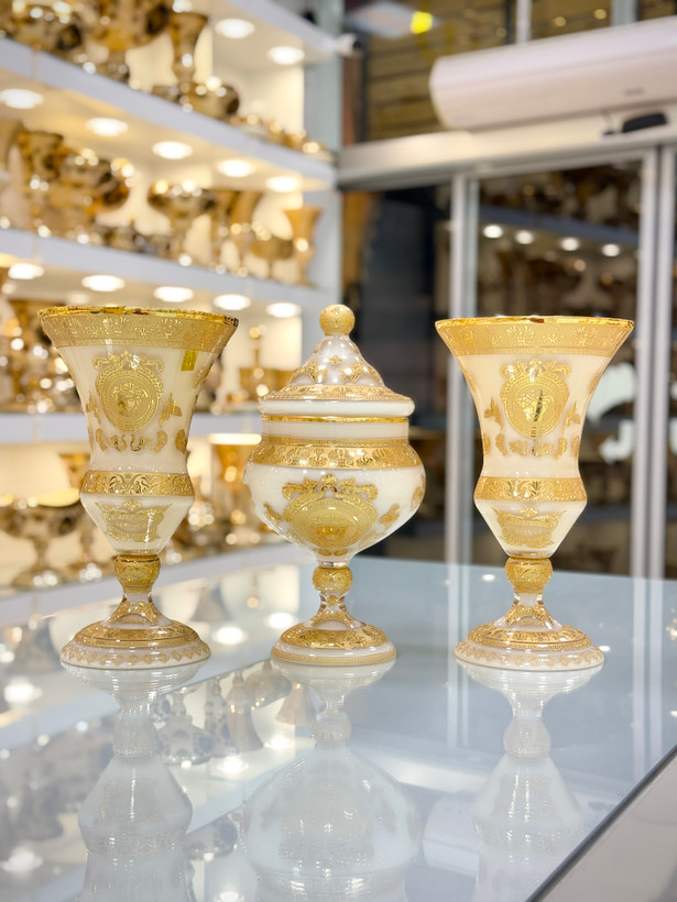 خرید ست سه تیکه گلدان و شکلات خوری کریستال