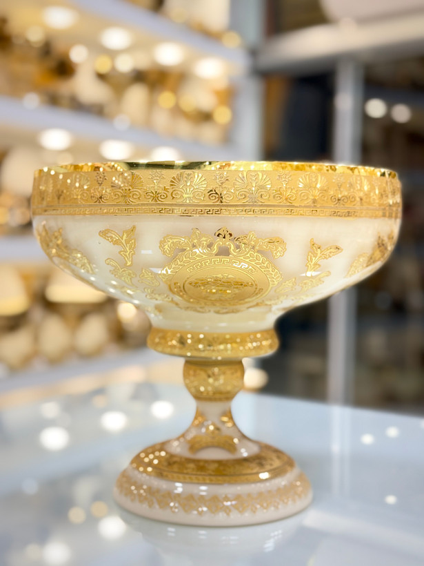 خرید میوه خوری کریستال طلاکوب رنگ کرم