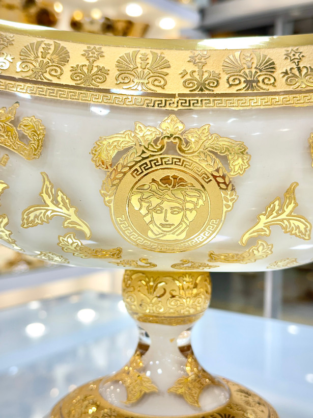 کشکول کریستال طلاکوب دستساز رنگ کرم