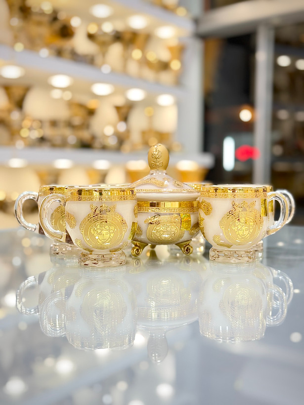 ست چایخوری کریستال طلاکوب