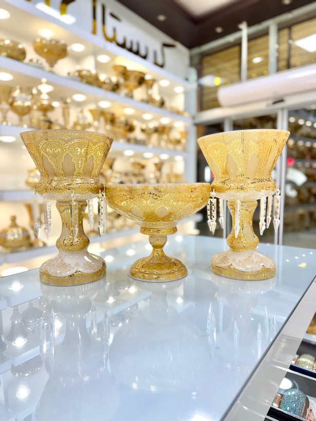 خرید ست سه تیکه لاله آویز و میوه خوری کریستال