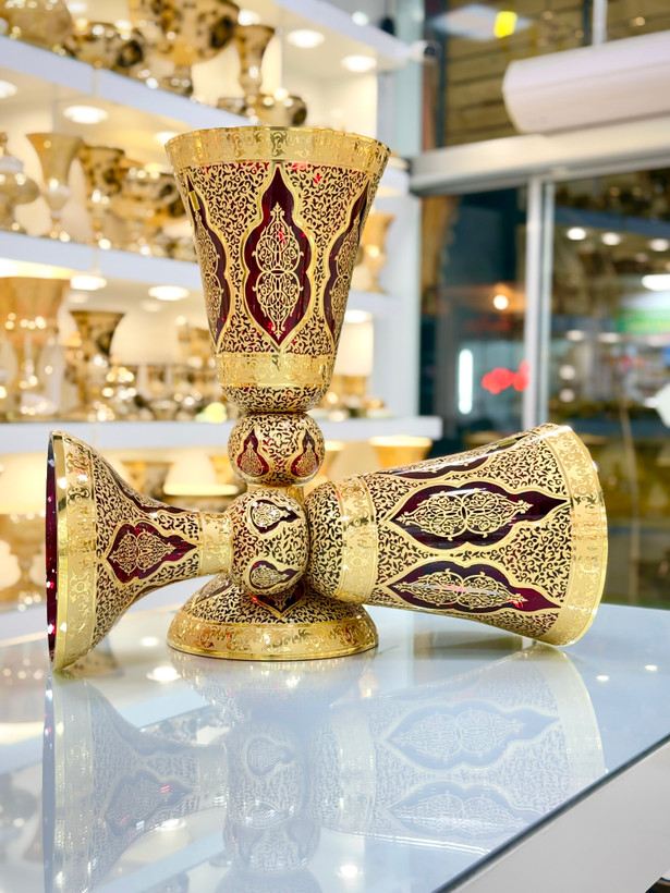 خرید ست گلدان کریستال بزرگ زرشکی