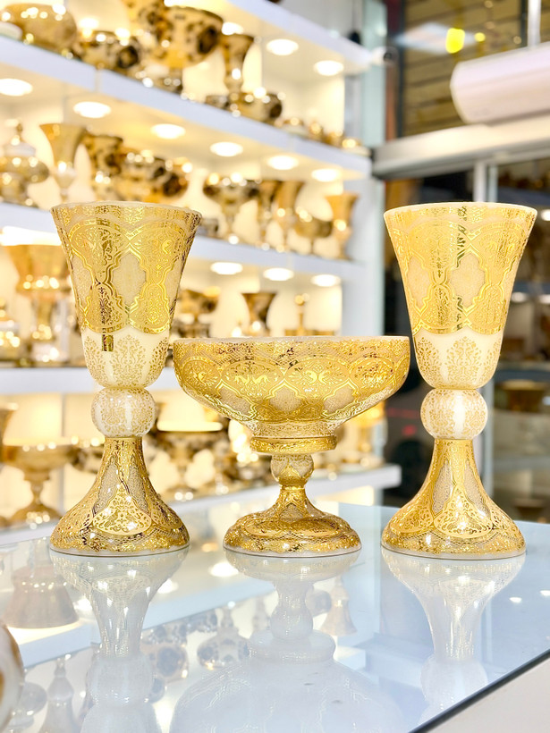 خرید ست سه تیکه گلدان گلدان و میوه خوری کریستال